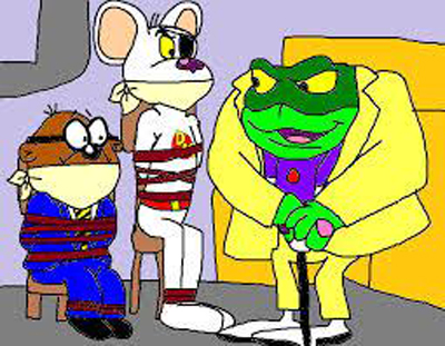 While drawing the book and showing the work-in-progress at conventions, several people assumed that Krapaud was a reference to Baron Greenback, a character in the Cosgrove Hall TV series Danger Mouse. I’ve never actually seen the series, but thought that the mention of a “Greenback Suite” would amuse old Danger Mouse fans.