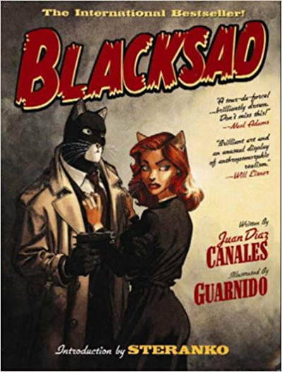 Blacksad, Hero of the on-going series of graphic novels by writer Juan Diaz Canales and Juanjo Guarnido, originally published by French publisher Dargaud and subsequently in several other countries. I thoroughly recommend these Chandleresque stories concerning a 1950s private eye based in Los Angeles. Guarnido is a great fan of the Grandville books and even tweeted this panel when the Spanish edition was published.