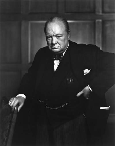 The painting on the wall is adapted from the famous photograph of Winston Churchill by Yusuf Karsh