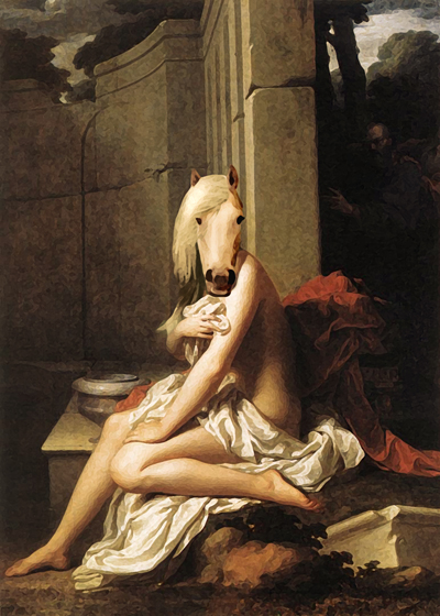 I can’t remember which classical nude painting I anthromophosised (if that’s a word!) to decorate Pegasus’s apartment.