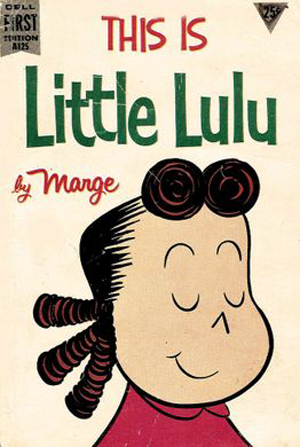 A handful of smurf-like humans and Little Lulu, a very famous US children’s character, created by Marjorie Henderson Buell in 1935.