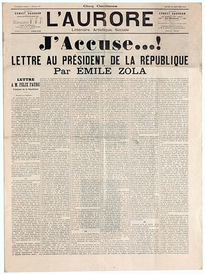 Hardly likely to be in a magazine such as “Bonjour”, but the folded page seen here shows the famous open letter “J’Accuse!”, written by Emile Zola in defence of Alfred Dreyfus.