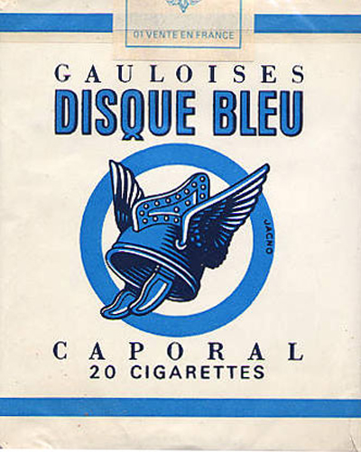 Madame Moue’s cigarettes are the old French brand Gauloise Disque Bleu.