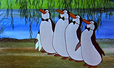 Waiters have often been portrayed as penguins in anthropomorphic art, most famously in the film version of Mary Poppins (Disney, 1964).